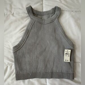 Gray Ribbed Crop Top